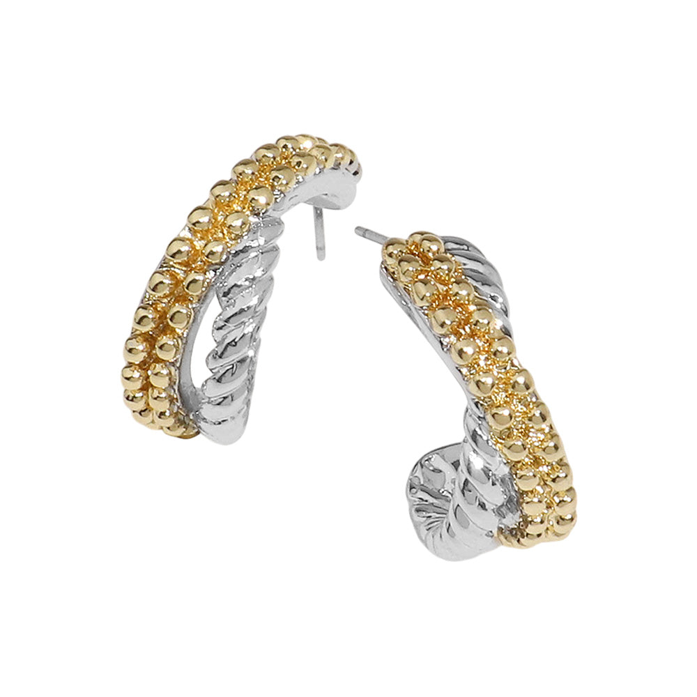 iLLASPARKZ 14K Gold Dipped Textured Two Tone Metal Crisscross Hoop Earrings