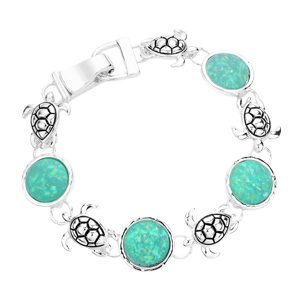 iLLASPARKZ Sea Glass Embossed Turtle Metal Magnetic Link Bracelet