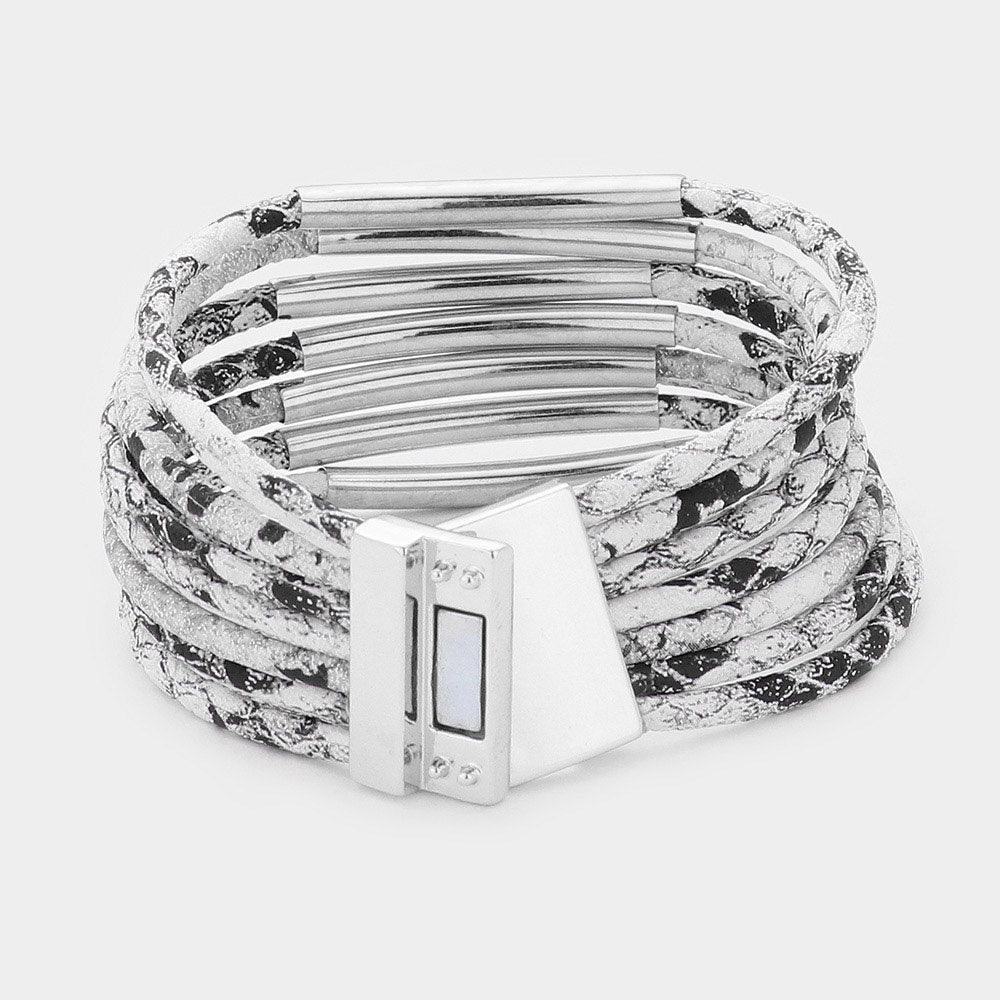 iLLASPARKZ Animal Pattern Faux Leather Tube Magnetic Bracelet