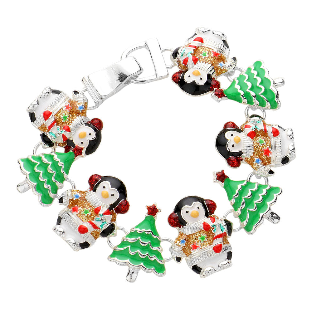 iLLASPARKZ Enamel Christmas Tree Penguin Link Magnetic Bracelet