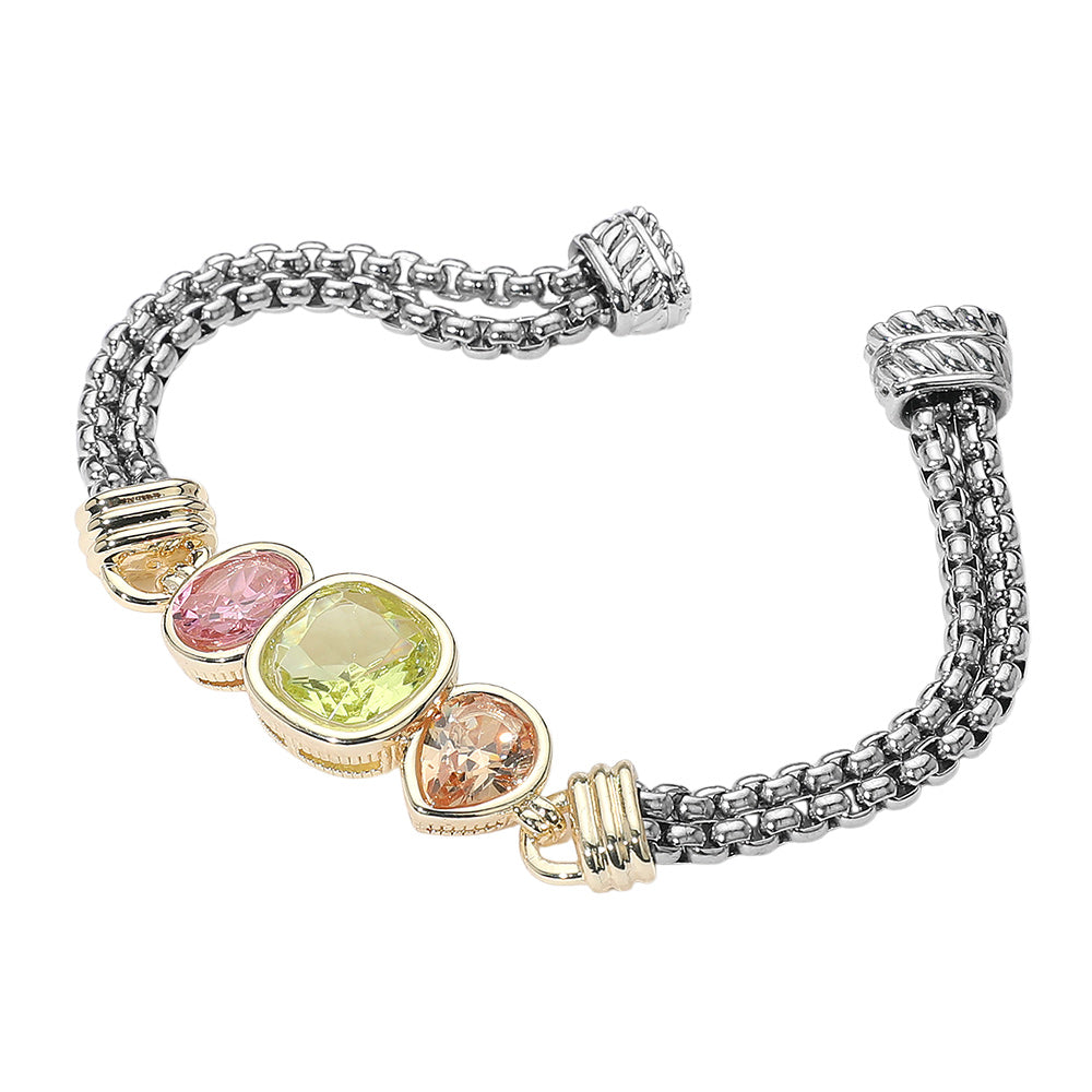 iLLASPARKZ Square Oval Teardrop CZ Stone Bezel Accent Magnetic Bracelet