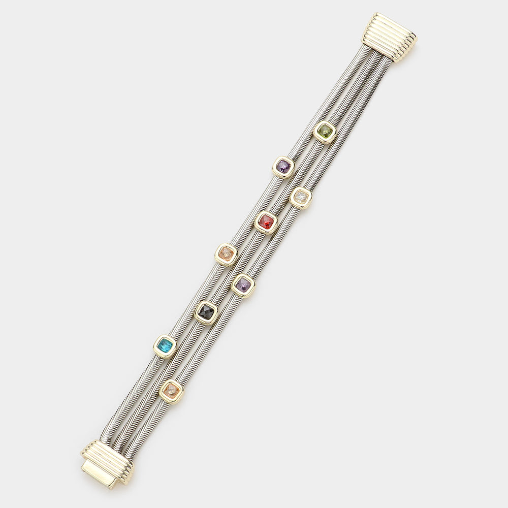 iLLASPARKZ Square CZ Pointed Multi Layered Magnetic Bracelet