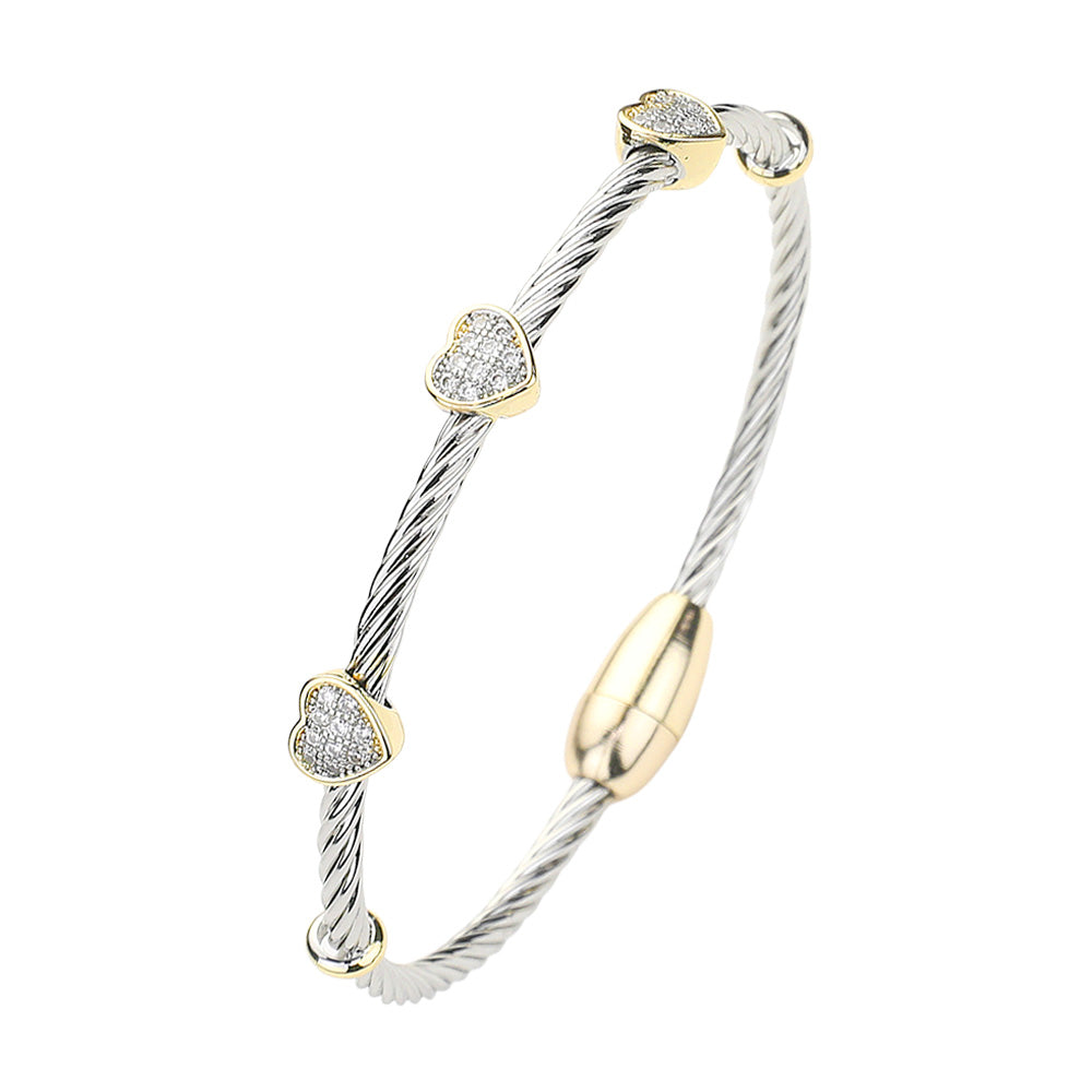 iLLASPARKZ CZ Stone Paved Heart Pointed Bangle Magnetic Bracelet