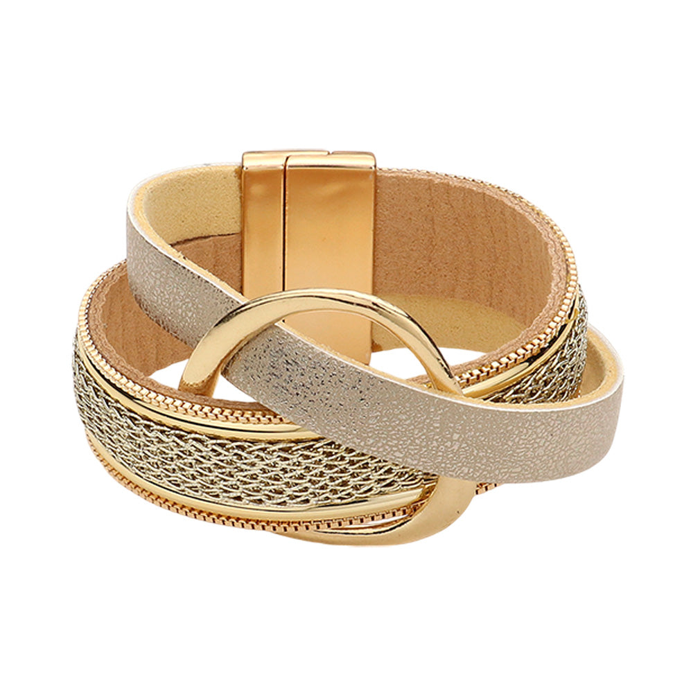 iLLASPARKZ Leather Chain Wrap Open Metal Pointed Magnetic Bracelet