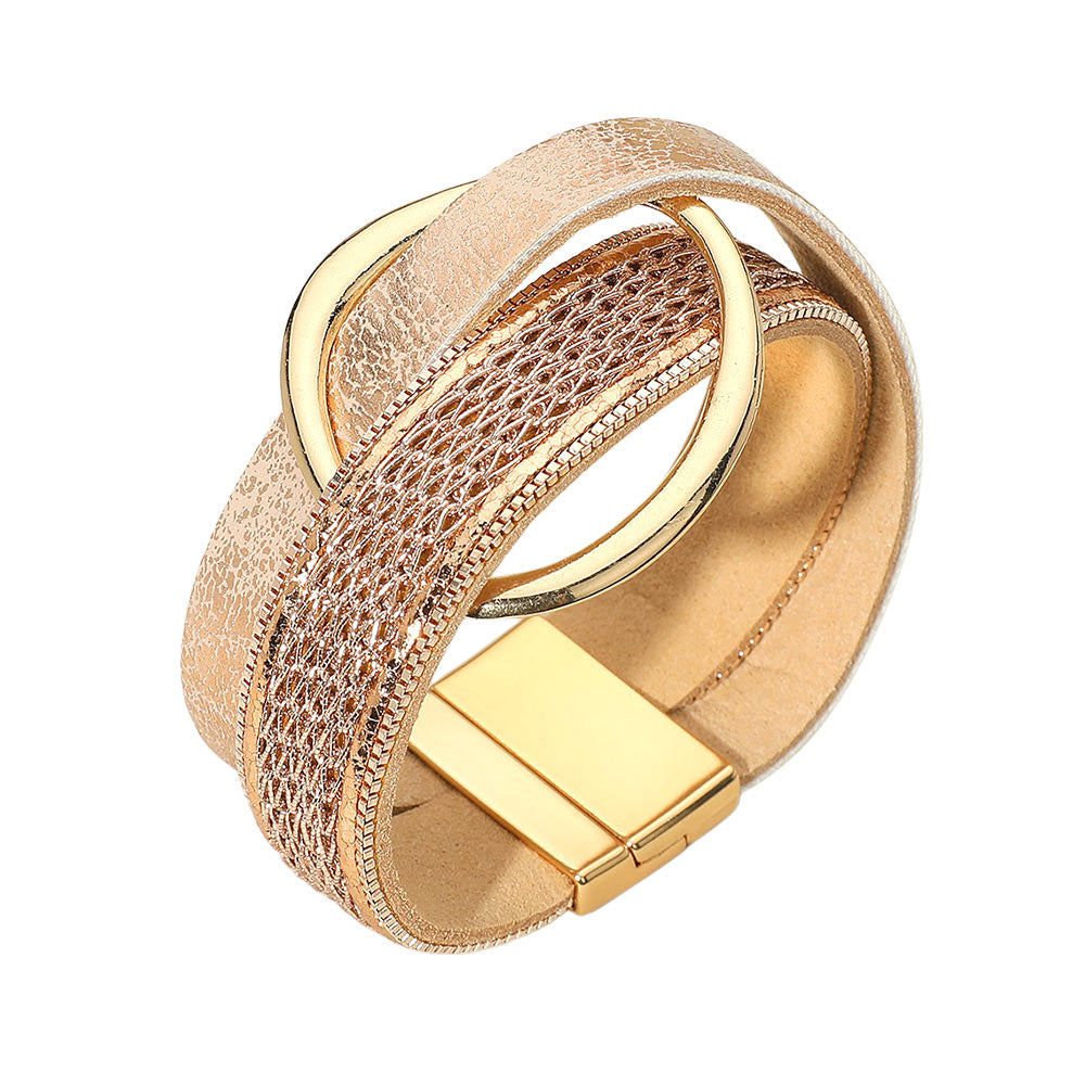 iLLASPARKZ Leather Chain Wrap Open Metal Pointed Magnetic Bracelet