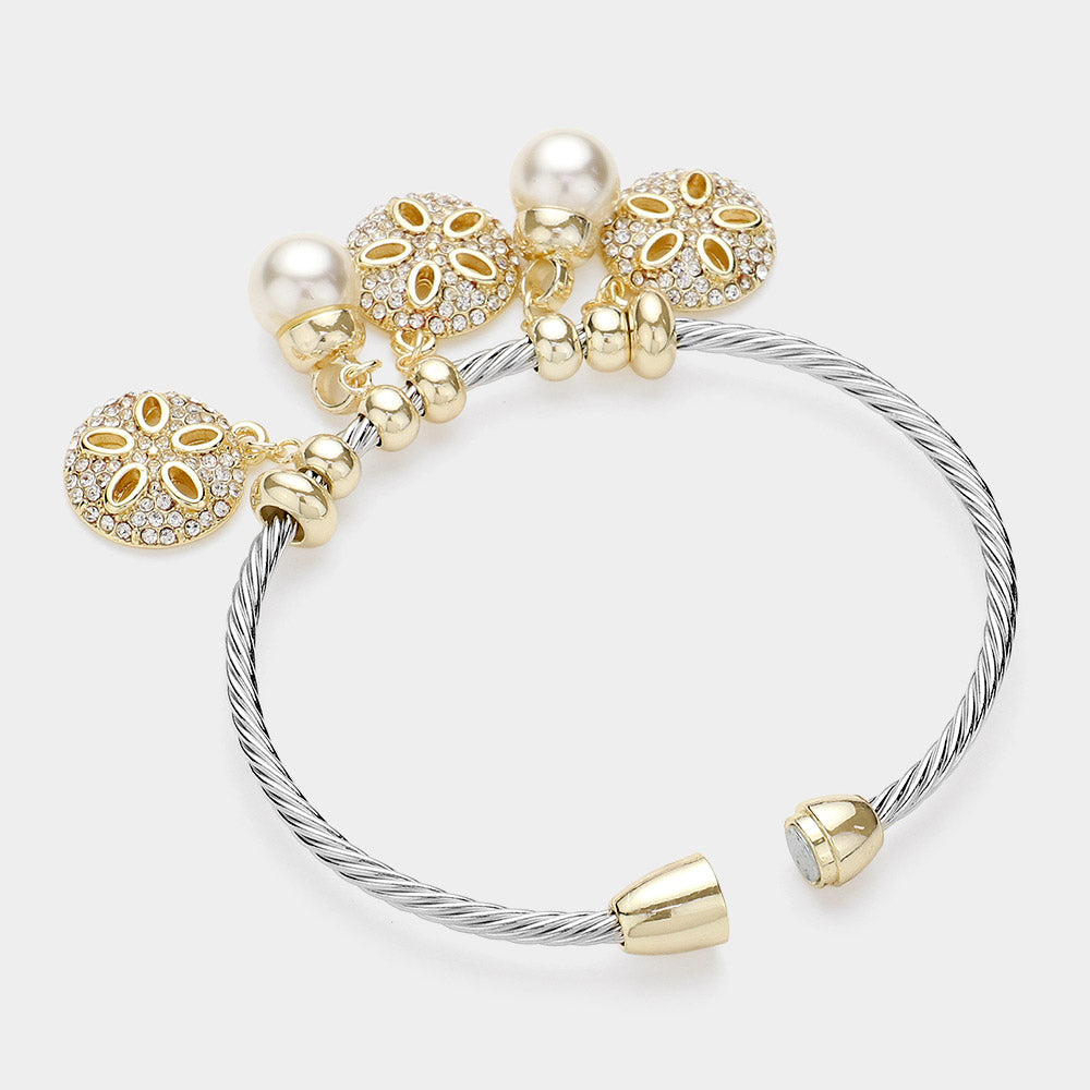 iLLASPARKZ Stone Paved Sand Dollar Pearl Charm Magnetic Bracelet