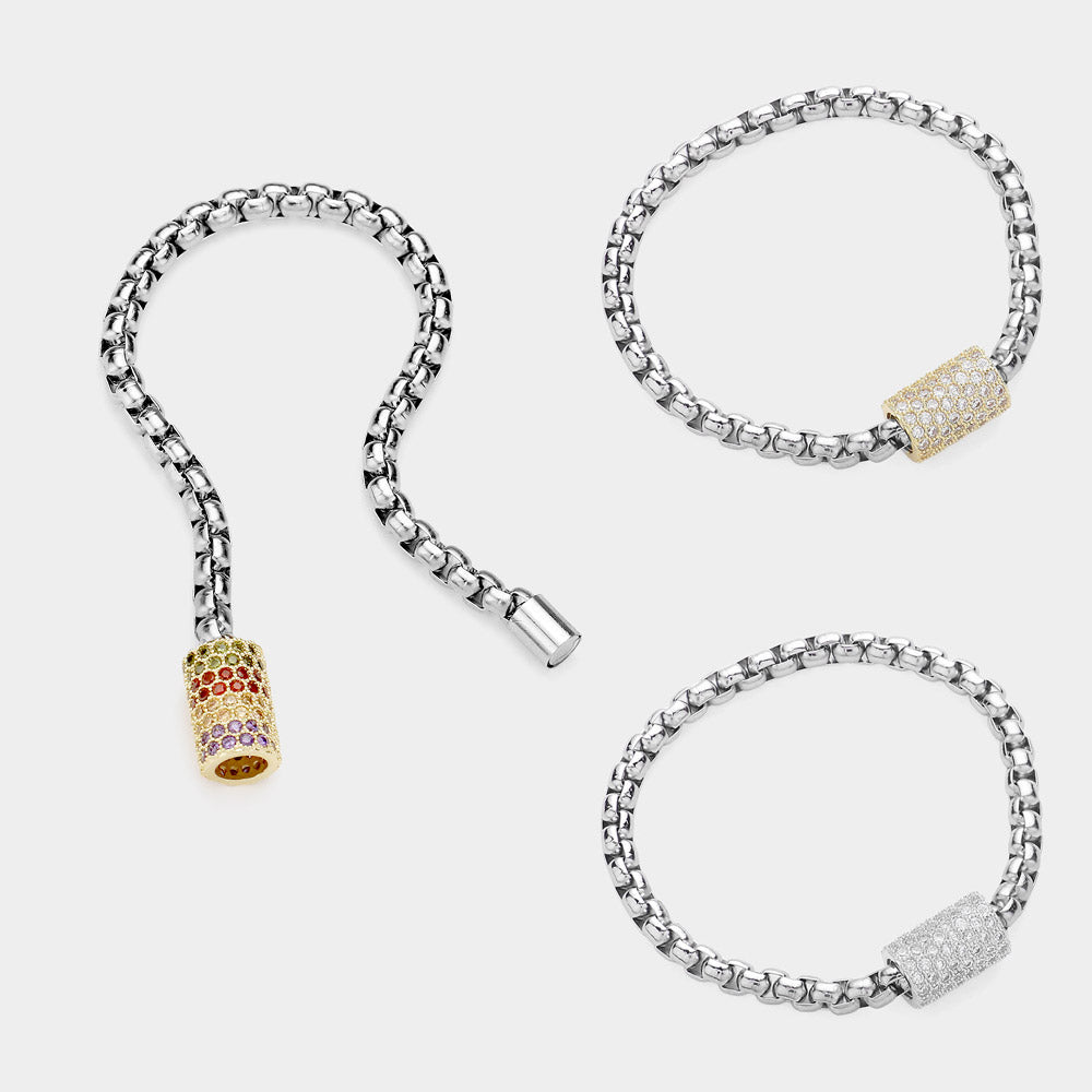 iLLASPARKZ CZ Stone Paved Cylinder Pointed Magnetic Bracelet