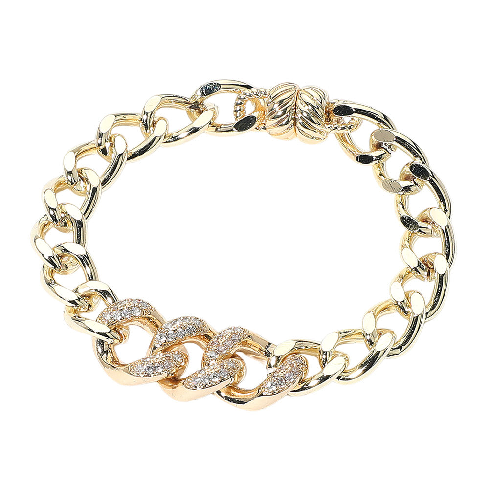 iLLASPARKZ 14K Gold Plated CZ Stone Paved Cuban Chain Magnetic Bracelet