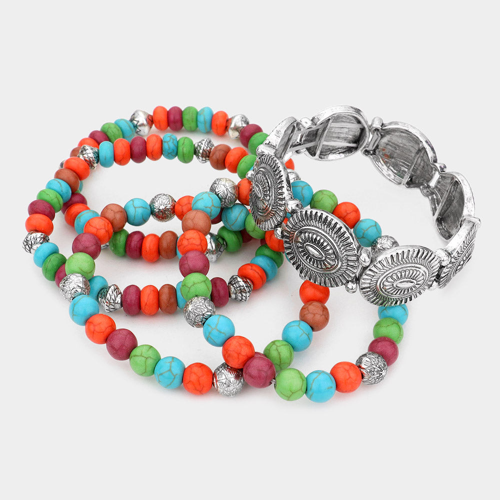 iLLASPARKZ 5PCS - Tribal Natural Stone Stretch Bracelets