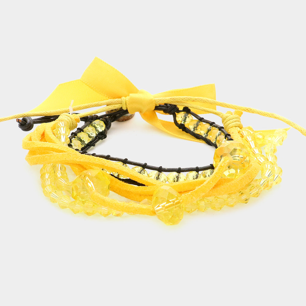 iLLASPARKZ 2PCS - Bead Faux Suede Adjustable Cinch Pull Tie Bracelets