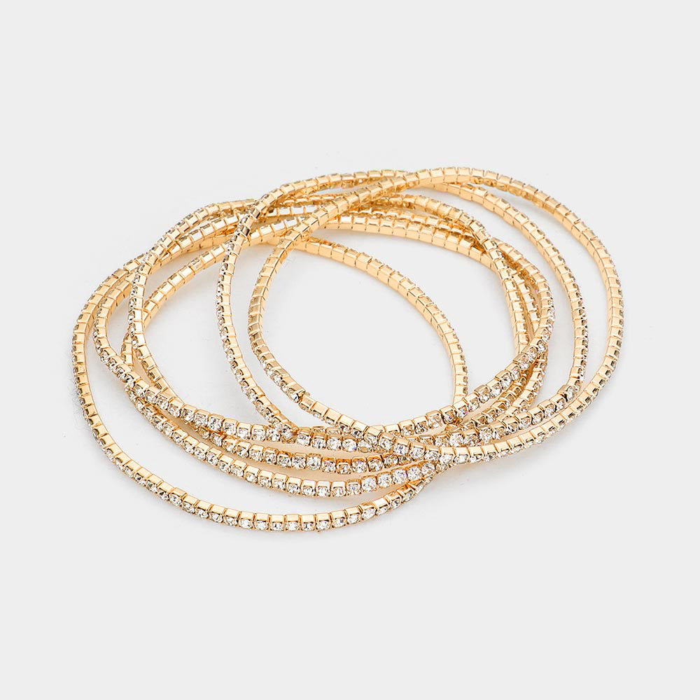 iLLASPARKZ 6PCS - Rhinestone Multi Layered Stretch Evening Bracelets