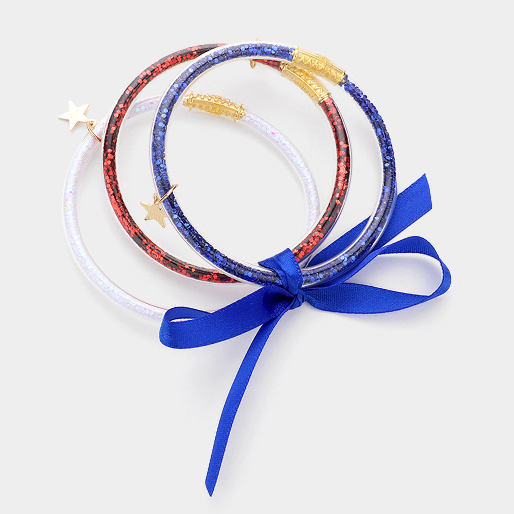 iLLASPARKZ 3PCS - Star Charm Accented American USA Glitter Jelly Tube Bangle Bracelet