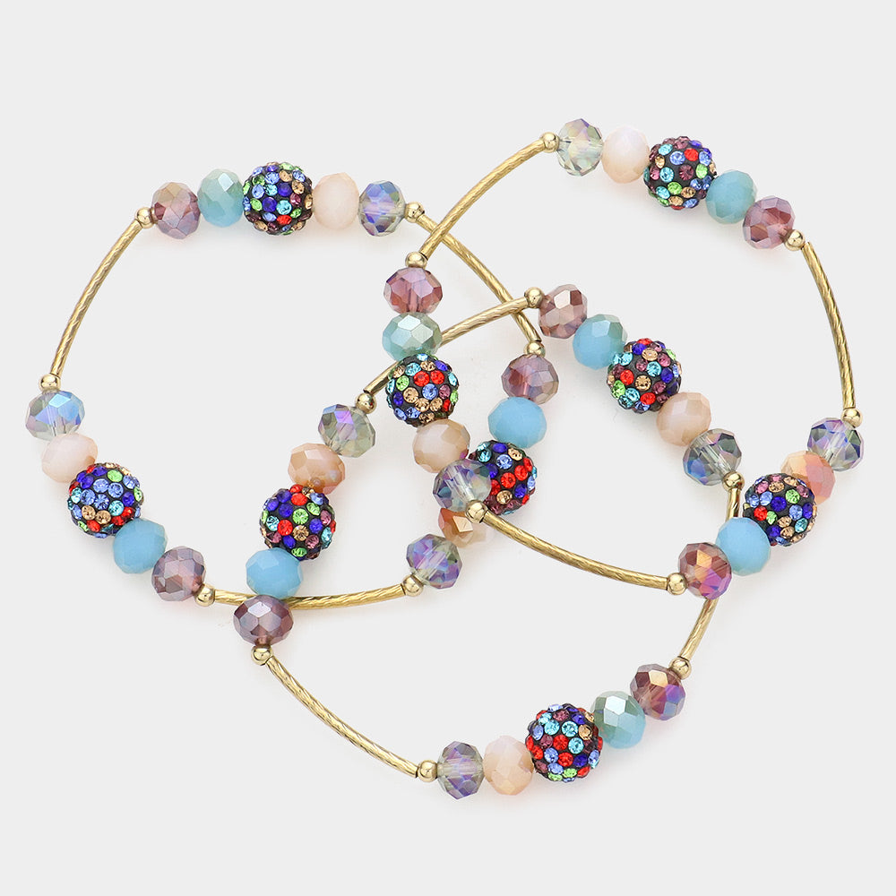 iLLASPARKZ 3PCS - Shamballa Ball Faceted Beaded Stretch Bracelets
