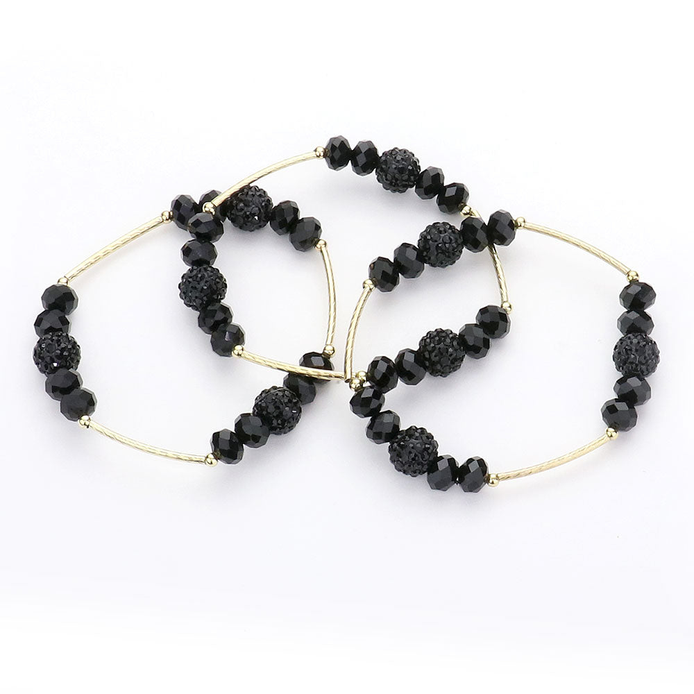 iLLASPARKZ 3PCS - Shamballa Ball Faceted Beaded Stretch Bracelets