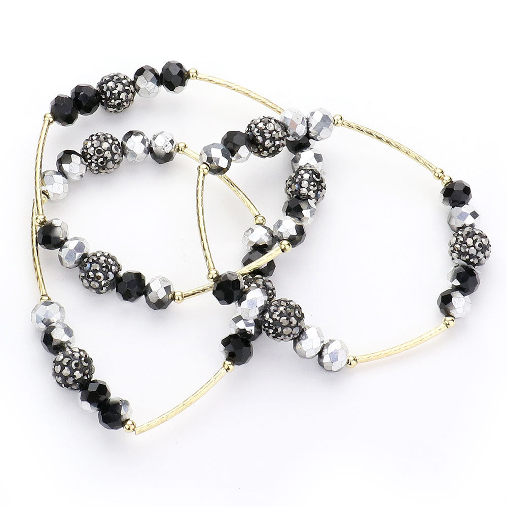 iLLASPARKZ 3PCS - Shamballa Ball Faceted Beaded Stretch Bracelets