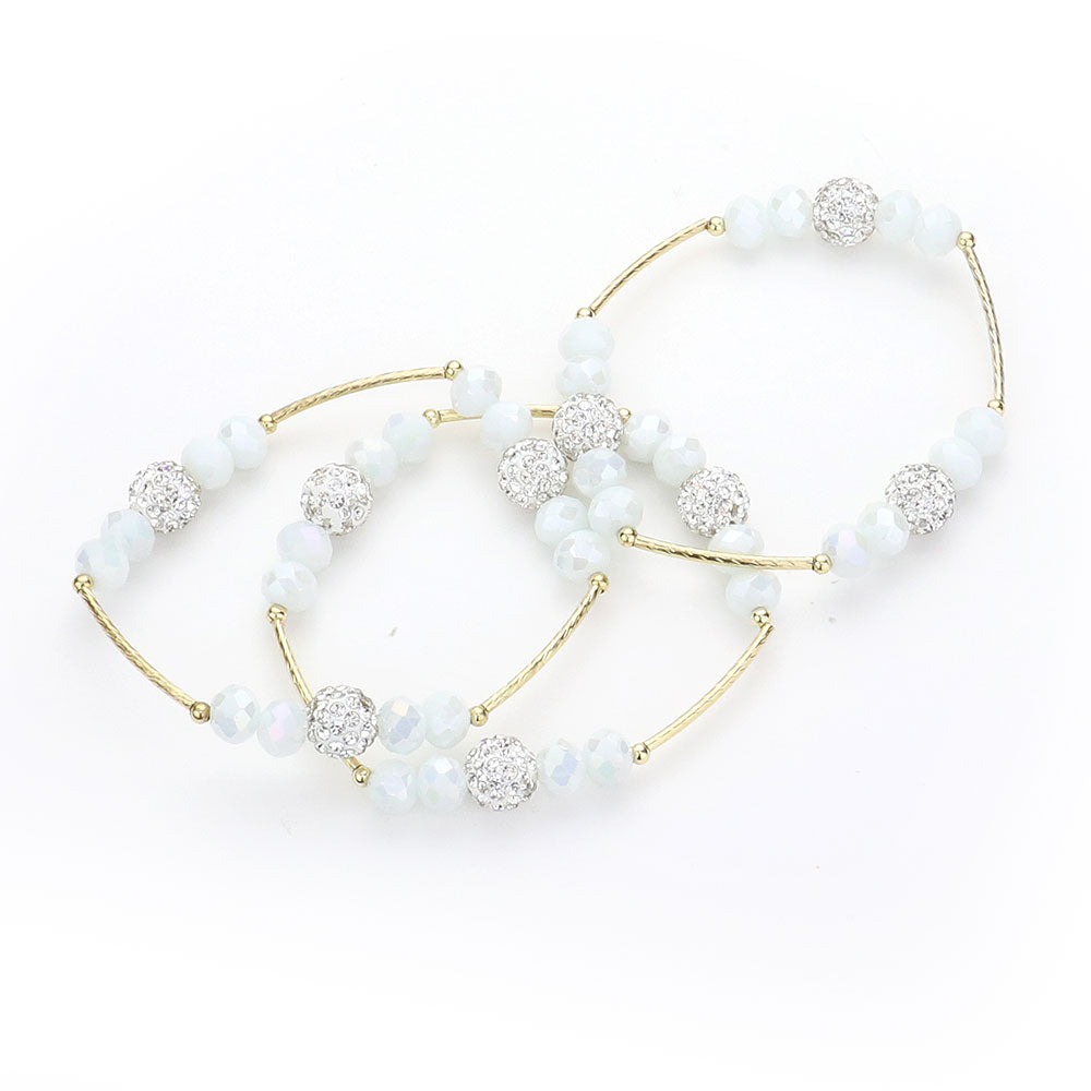 iLLASPARKZ 3PCS - Shamballa Ball Faceted Beaded Stretch Bracelets