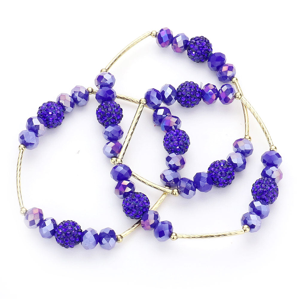 iLLASPARKZ 3PCS - Shamballa Ball Faceted Beaded Stretch Bracelets
