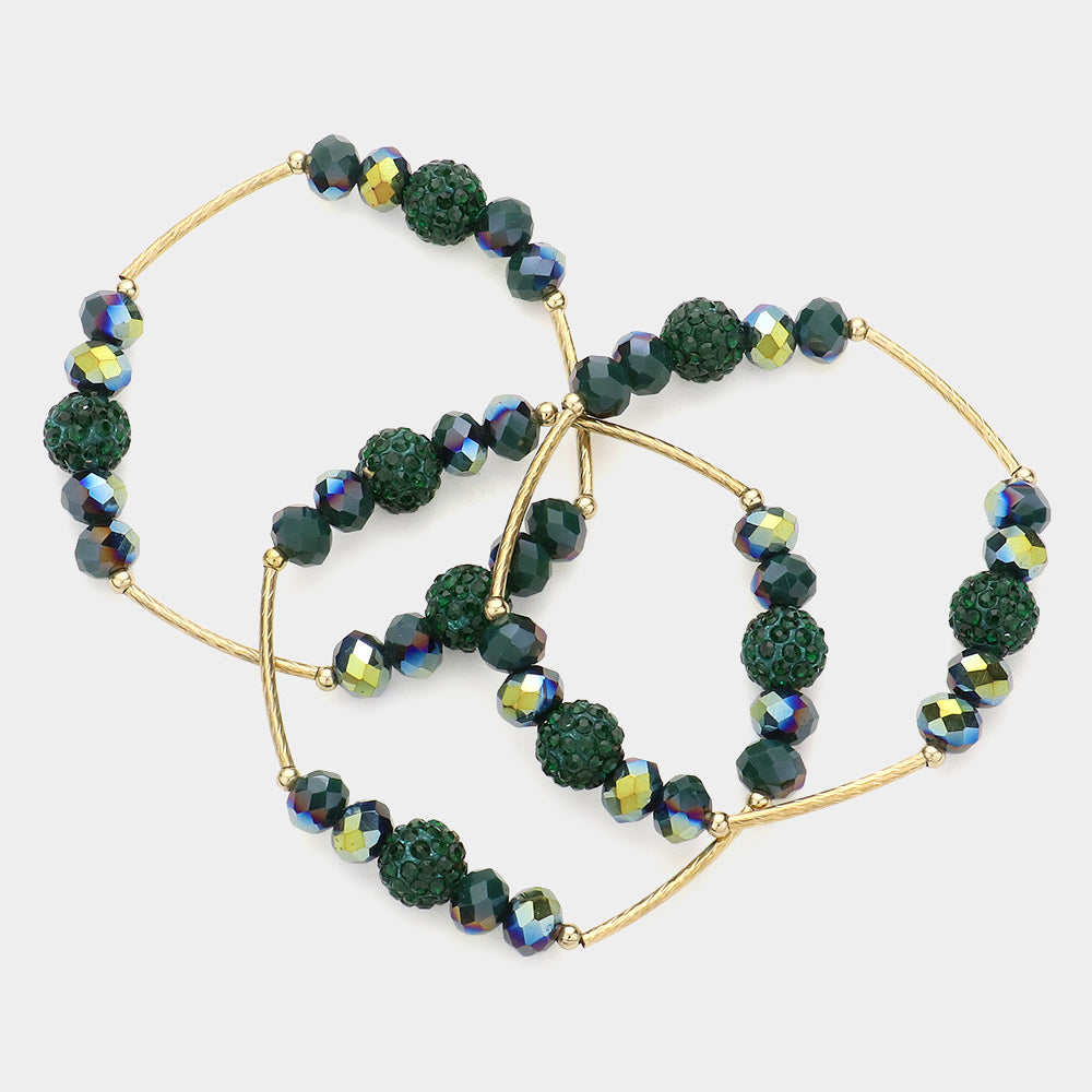 iLLASPARKZ 3PCS - Shamballa Ball Faceted Beaded Stretch Bracelets
