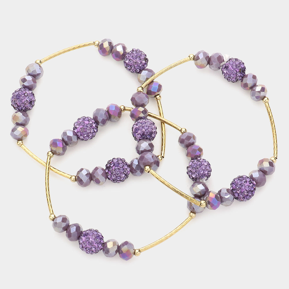 iLLASPARKZ 3PCS - Shamballa Ball Faceted Beaded Stretch Bracelets