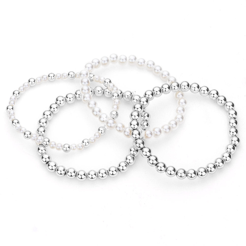 iLLASPARKZ 4PCS -  Pearl Metal Ball Stretch Bracelets