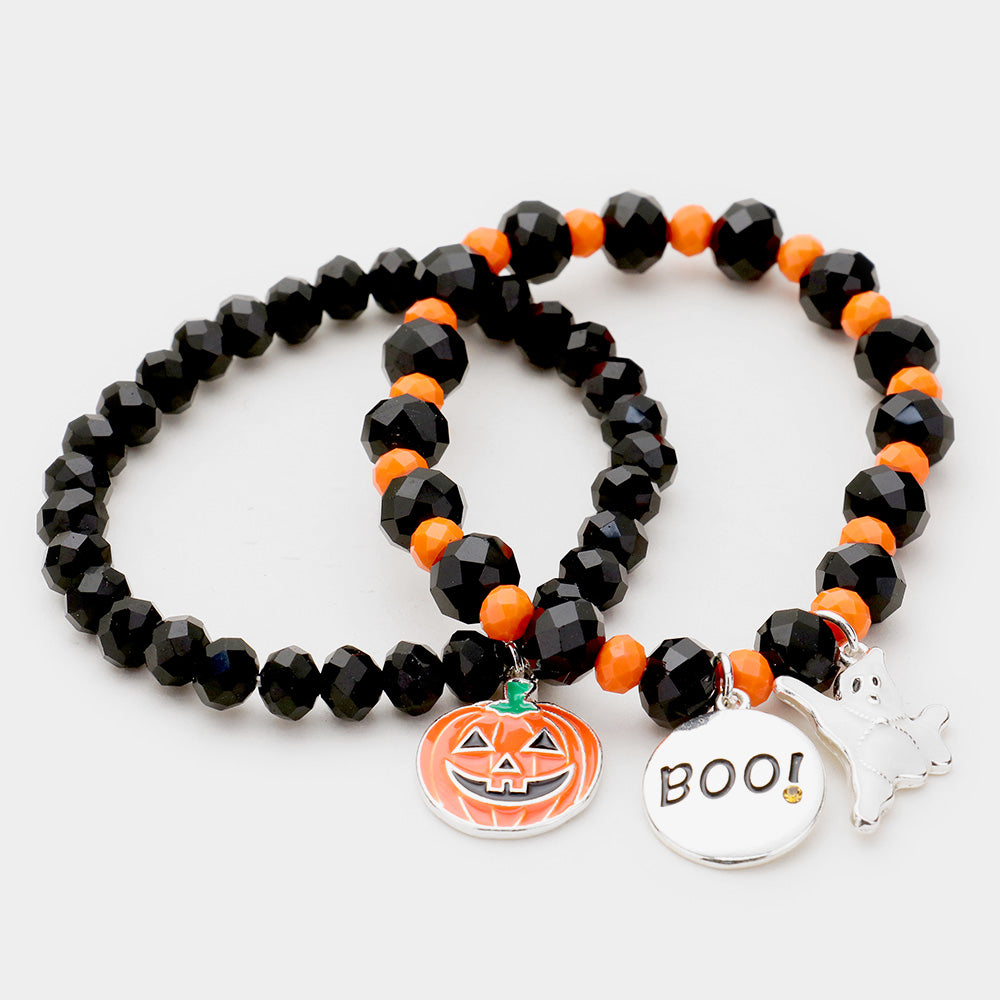 iLLASPARKZ 2Pcs - Halloween Charm Stretch Bead Layered Bracelets