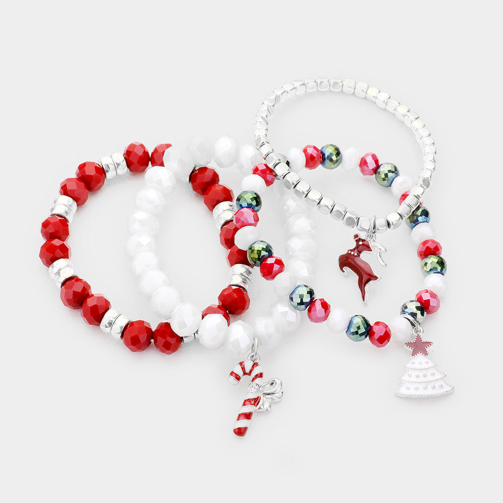 iLLASPARKZ 4PCS - Christmas Rudolph Charm Bead Stretch Layered Bracelet