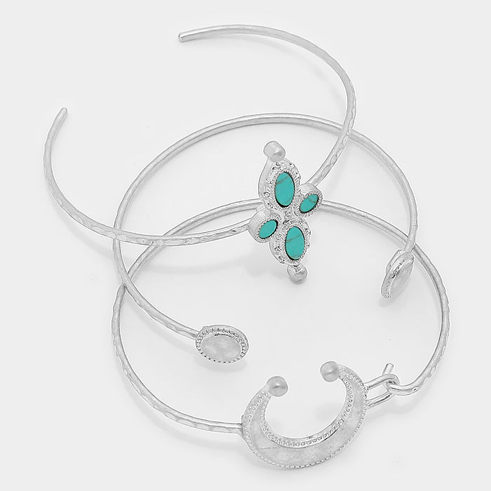 iLLASPARKZ Geometric turquoise & metal crescent stack cuff bracelet