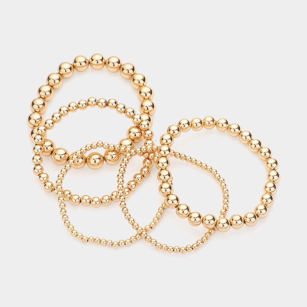 iLLASPARKZ 5PCS - Metal Ball Beaded Stretch Bracelets