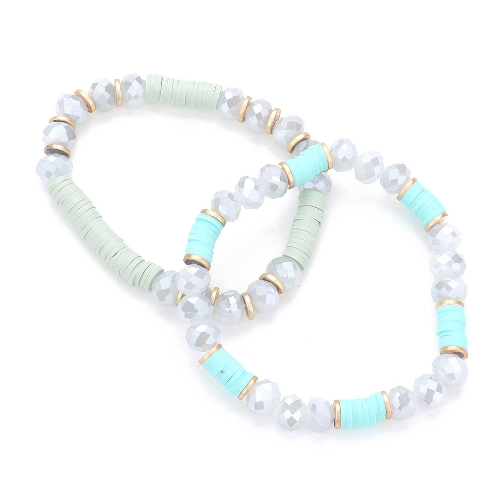 iLLASPARKZ 2PCS - Heishi Faceted Beaded Stretch Bracelets
