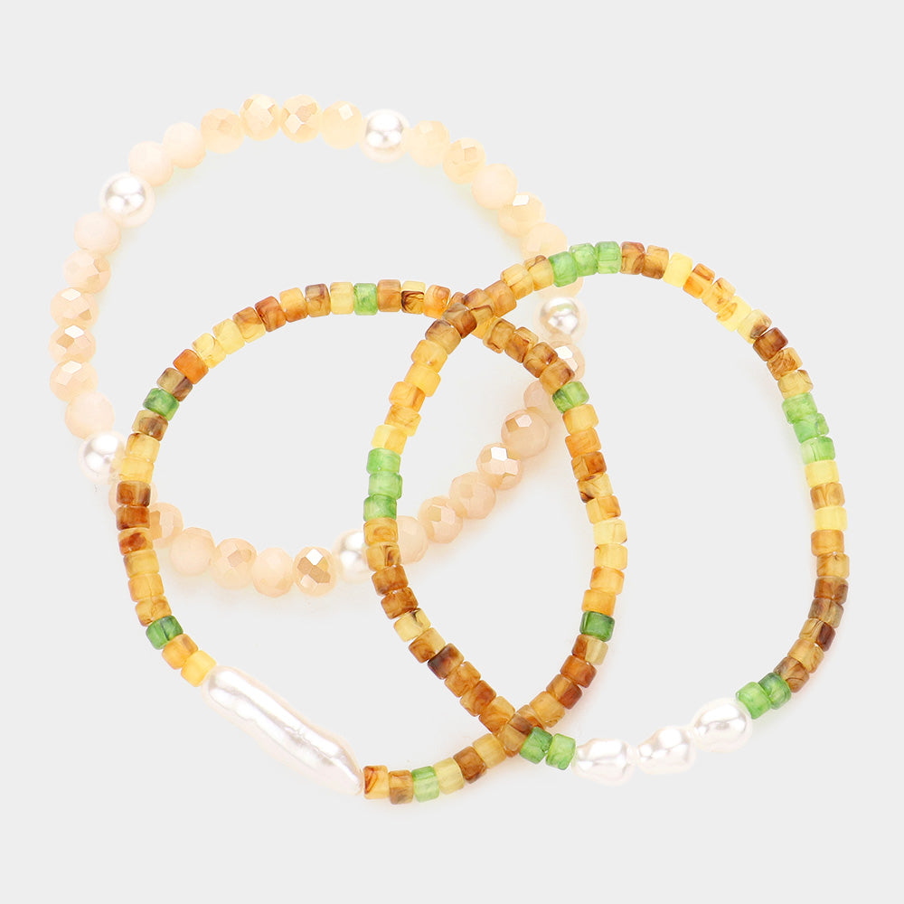 iLLASPARKZ 3PCS - Pearl Accented Faceted Beaded Stretch Bracelets
