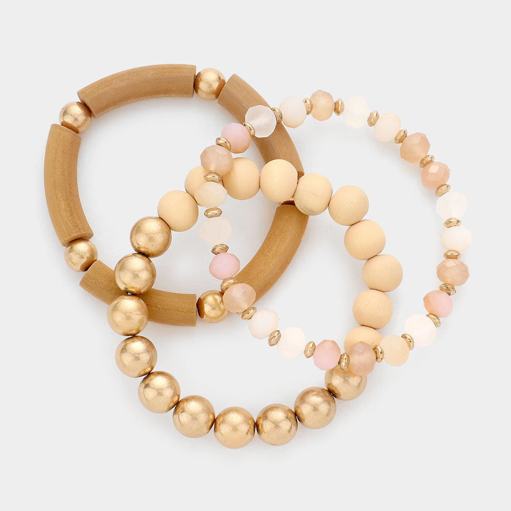 iLLASPARKZ 3PCS - Wood Faceted Beaded Stretch Bracelets