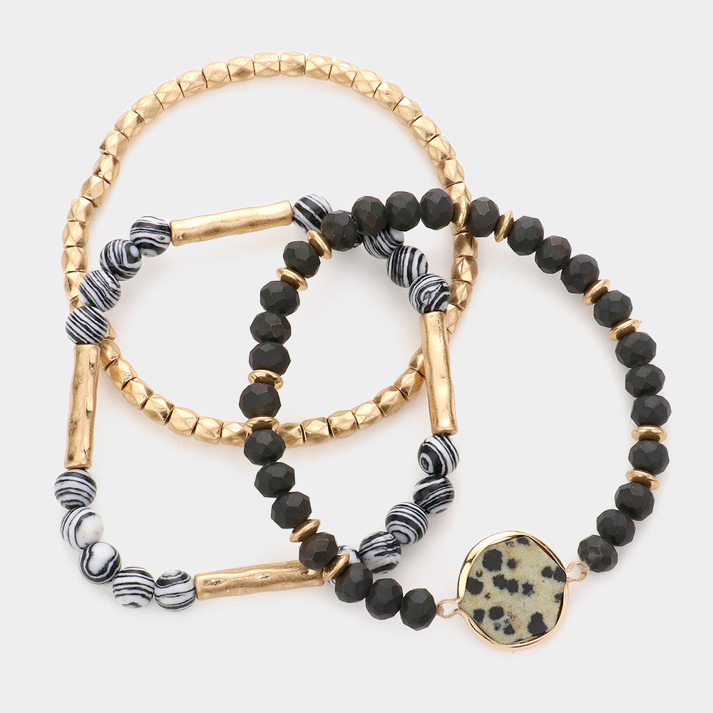 iLLASPARKZ 3PCS - Natural Stone Accented Beaded Stretch Bracelets