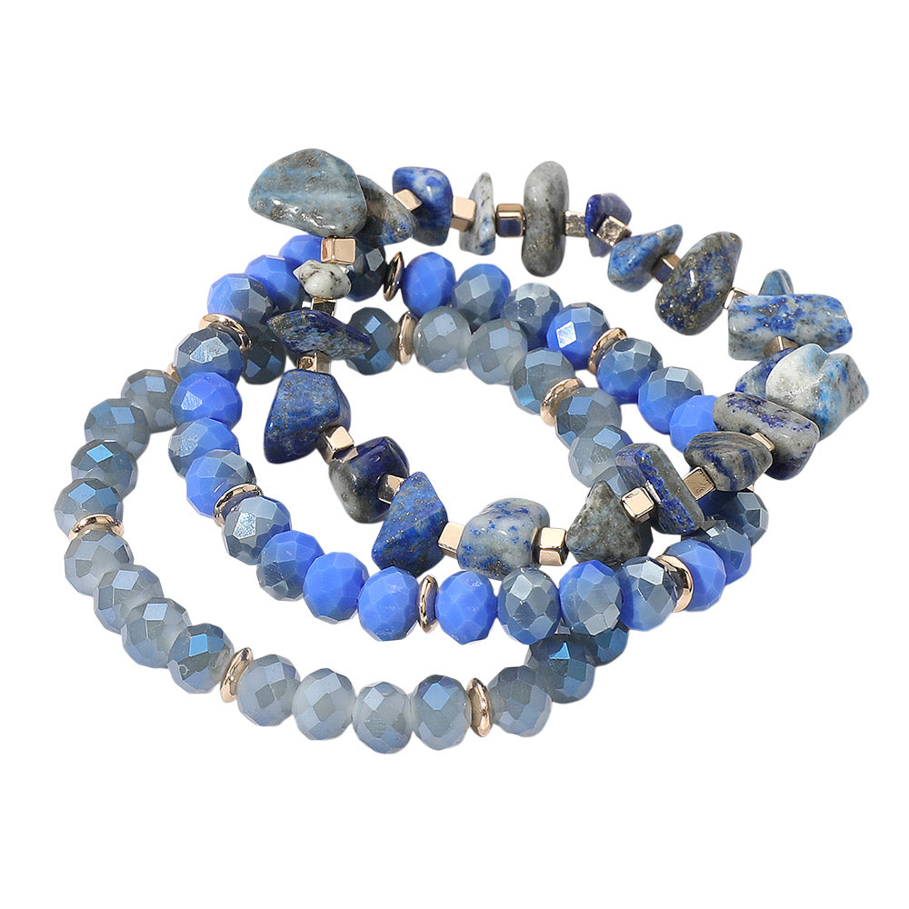 iLLASPARKZ 3PCS - Natural Stone Faceted Beaded Stretch Multi Layered Bracelets