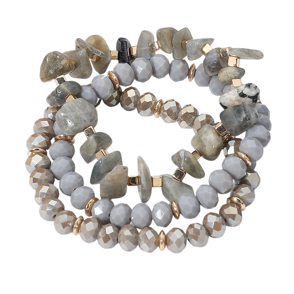 iLLASPARKZ 3PCS - Natural Stone Faceted Beaded Stretch Multi Layered Bracelets