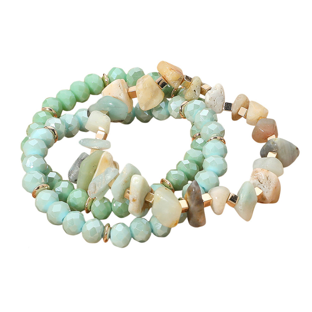 iLLASPARKZ 3PCS - Natural Stone Faceted Beaded Stretch Multi Layered Bracelets