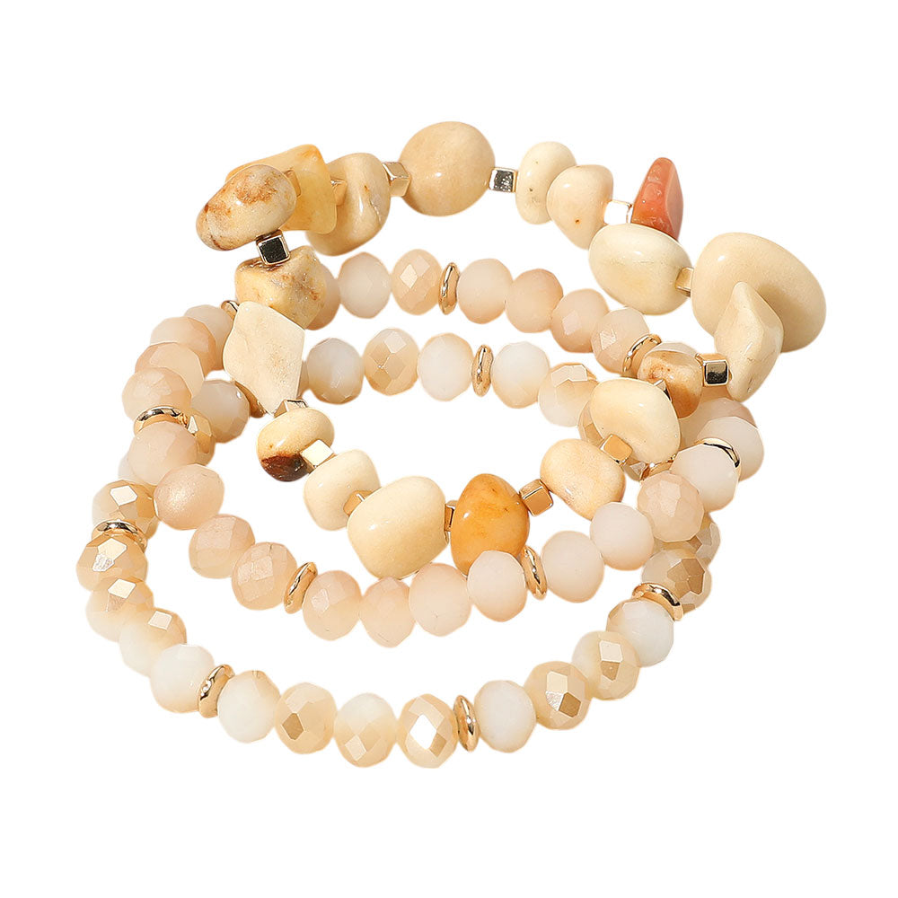 iLLASPARKZ 3PCS - Natural Stone Faceted Beaded Stretch Multi Layered Bracelets