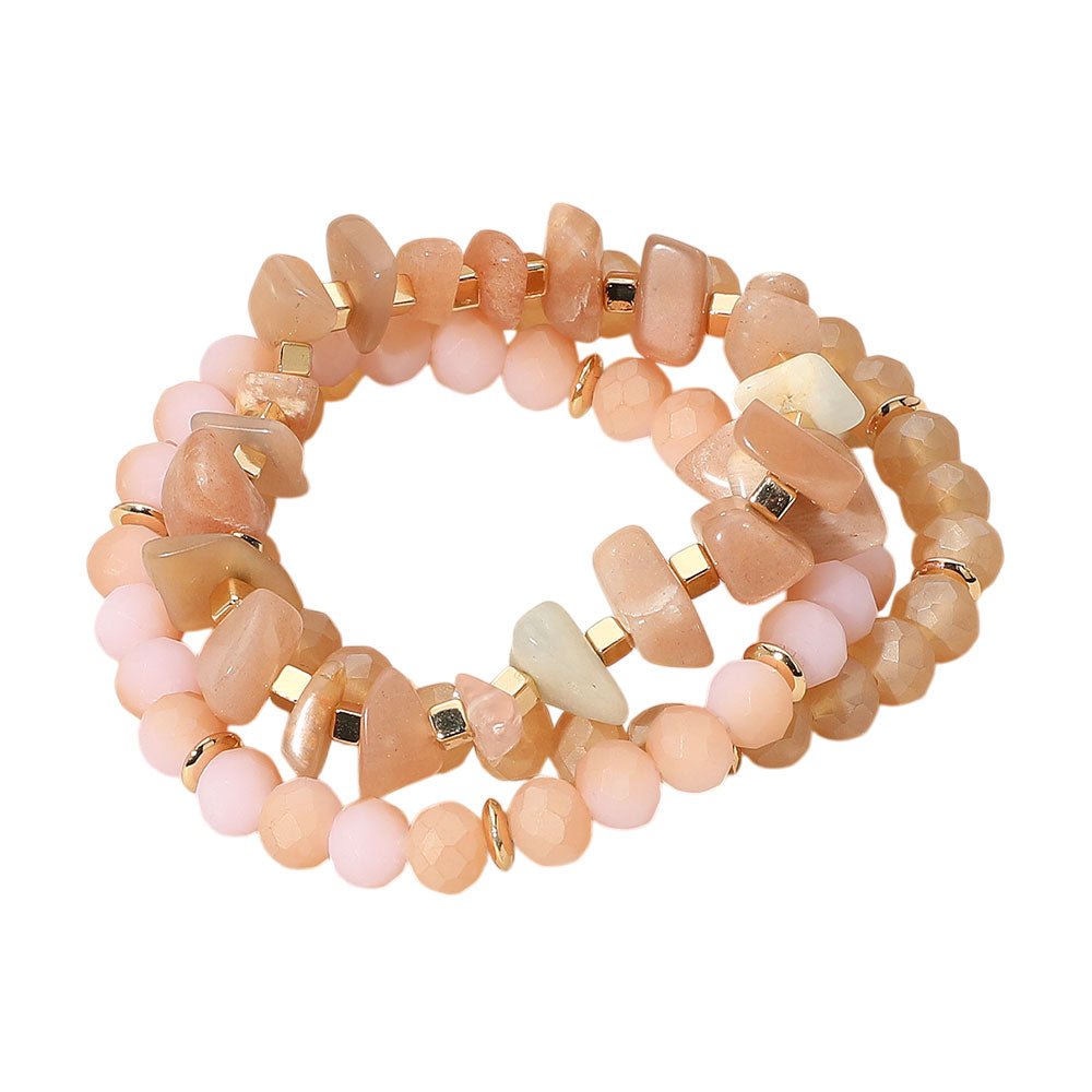 iLLASPARKZ 3PCS - Natural Stone Faceted Beaded Stretch Multi Layered Bracelets