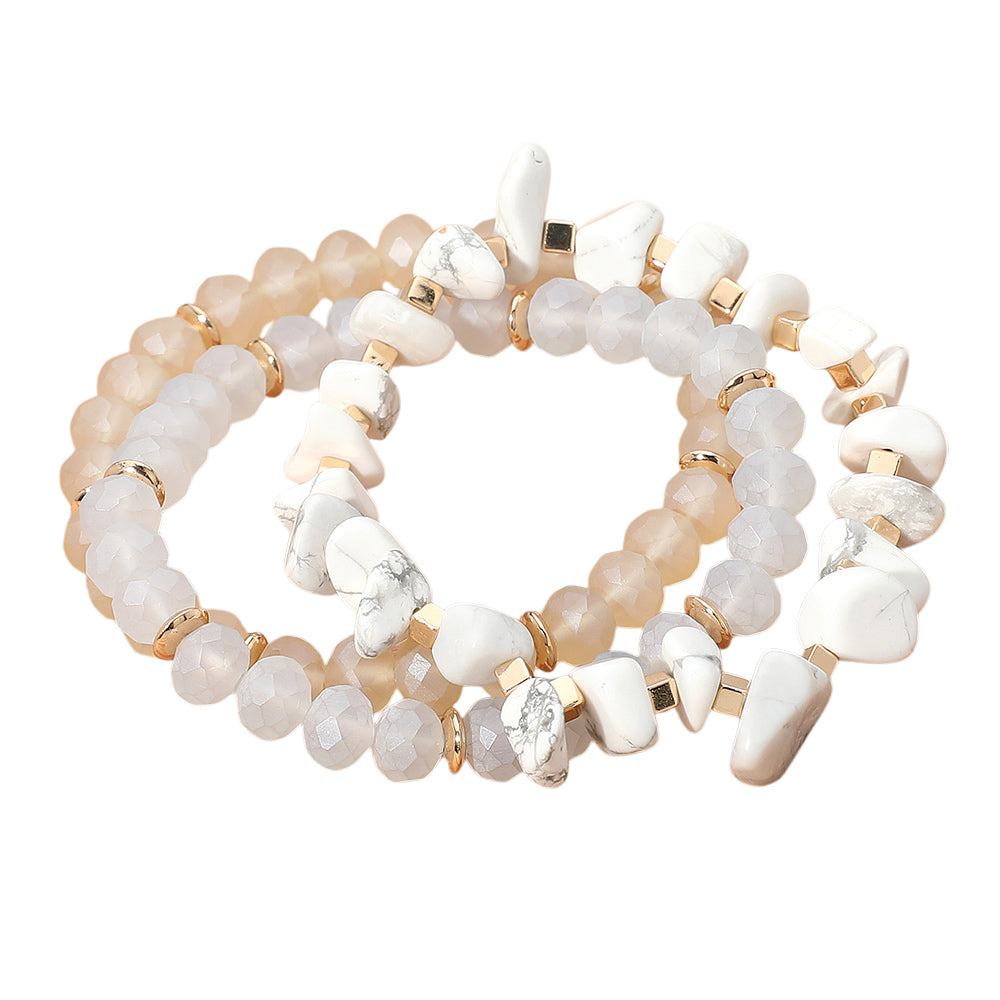 iLLASPARKZ 3PCS - Natural Stone Faceted Beaded Stretch Multi Layered Bracelets