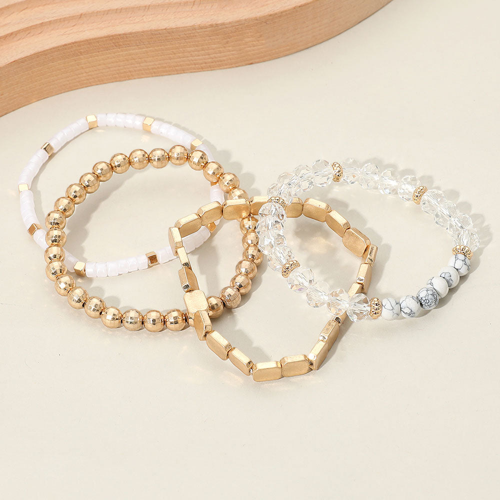 iLLASPARKZ 4PCS - Metal Faceted Beaded Stretch Multi Layered Bracelets