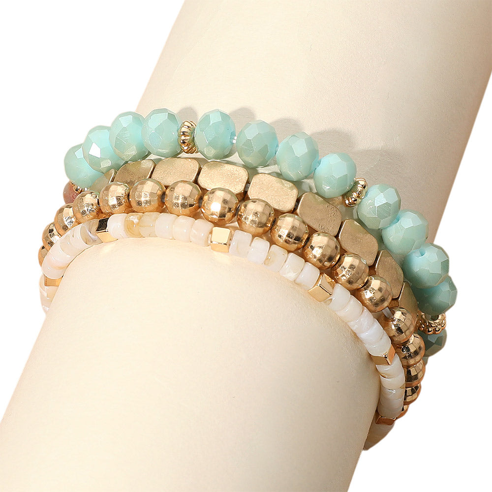 iLLASPARKZ 4PCS - Metal Faceted Beaded Stretch Multi Layered Bracelets