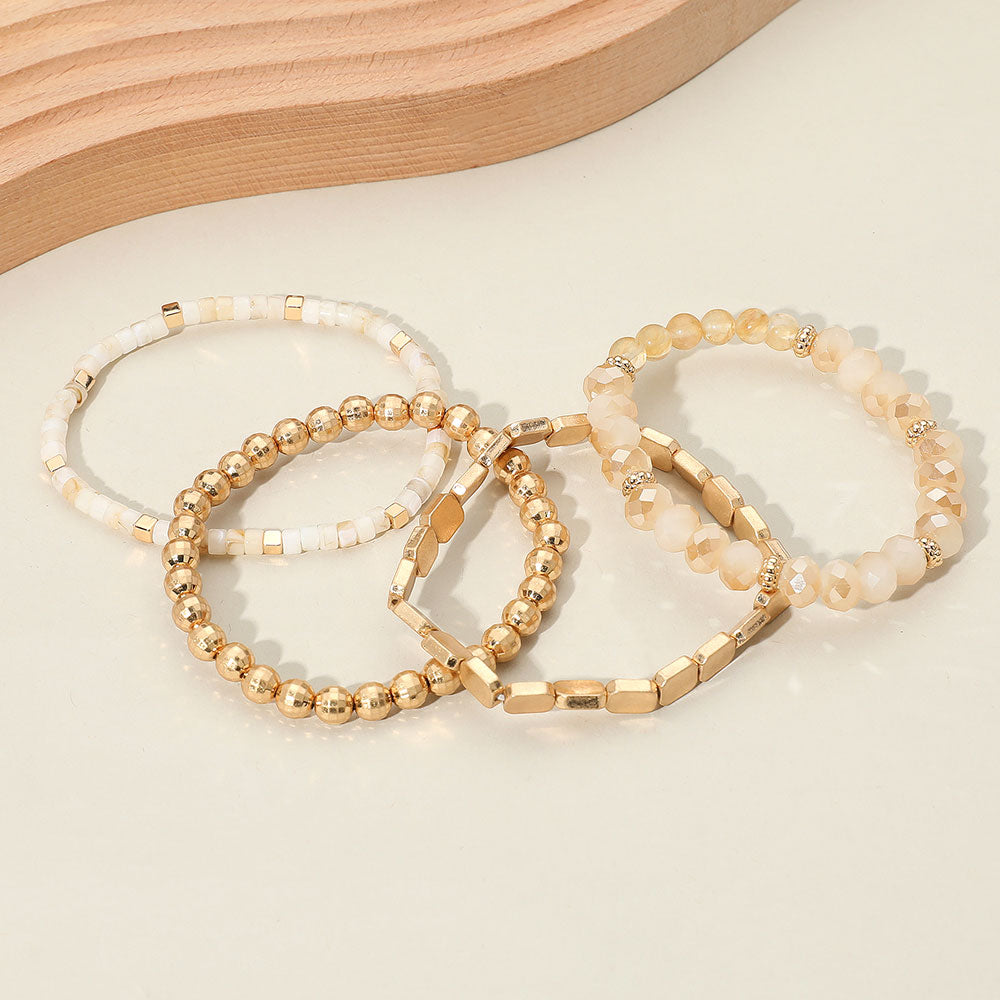 iLLASPARKZ 4PCS - Metal Faceted Beaded Stretch Multi Layered Bracelets