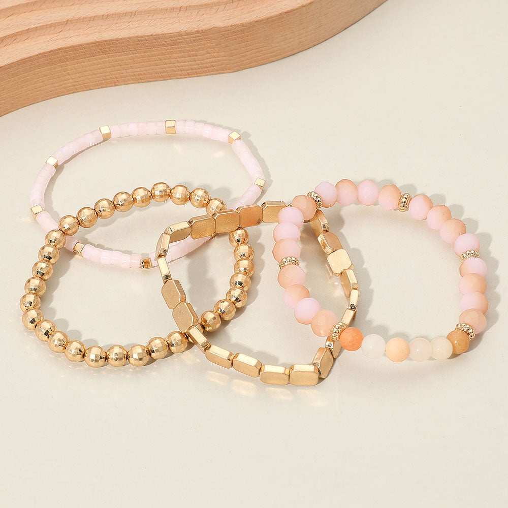 iLLASPARKZ 4PCS - Metal Faceted Beaded Stretch Multi Layered Bracelets