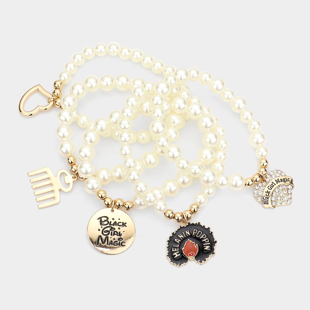 iLLASPARKZ 5PCS - Black Girl Magic Various Charm Multi Layered Stretchable Bracelets