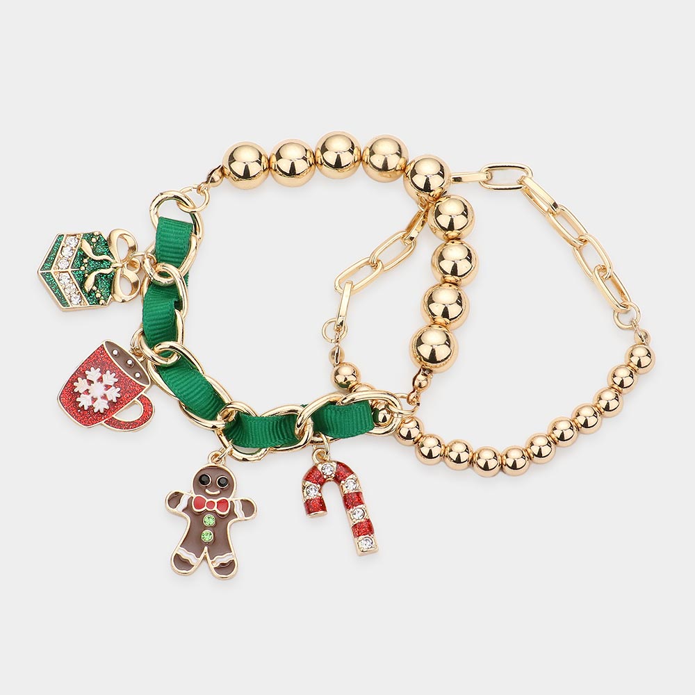 iLLASPARKZ 2PCS - Christmas Theme Enamel Charm Multi Layered Bracelets