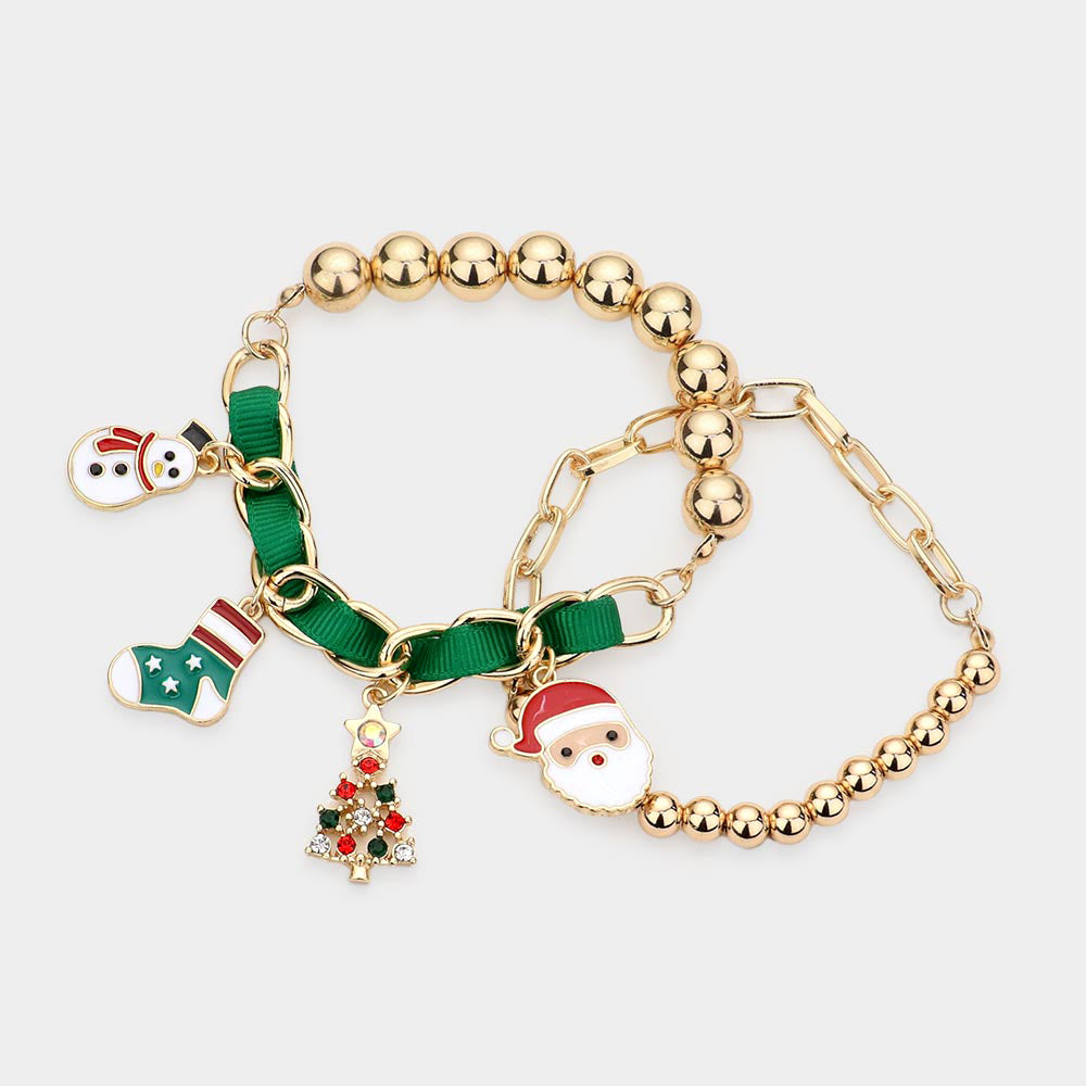 iLLASPARKZ 2PCS - Christmas Theme Enamel Charm Multi Layered Bracelets