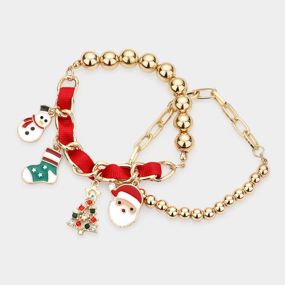 iLLASPARKZ 2PCS - Christmas Theme Enamel Charm Multi Layered Bracelets
