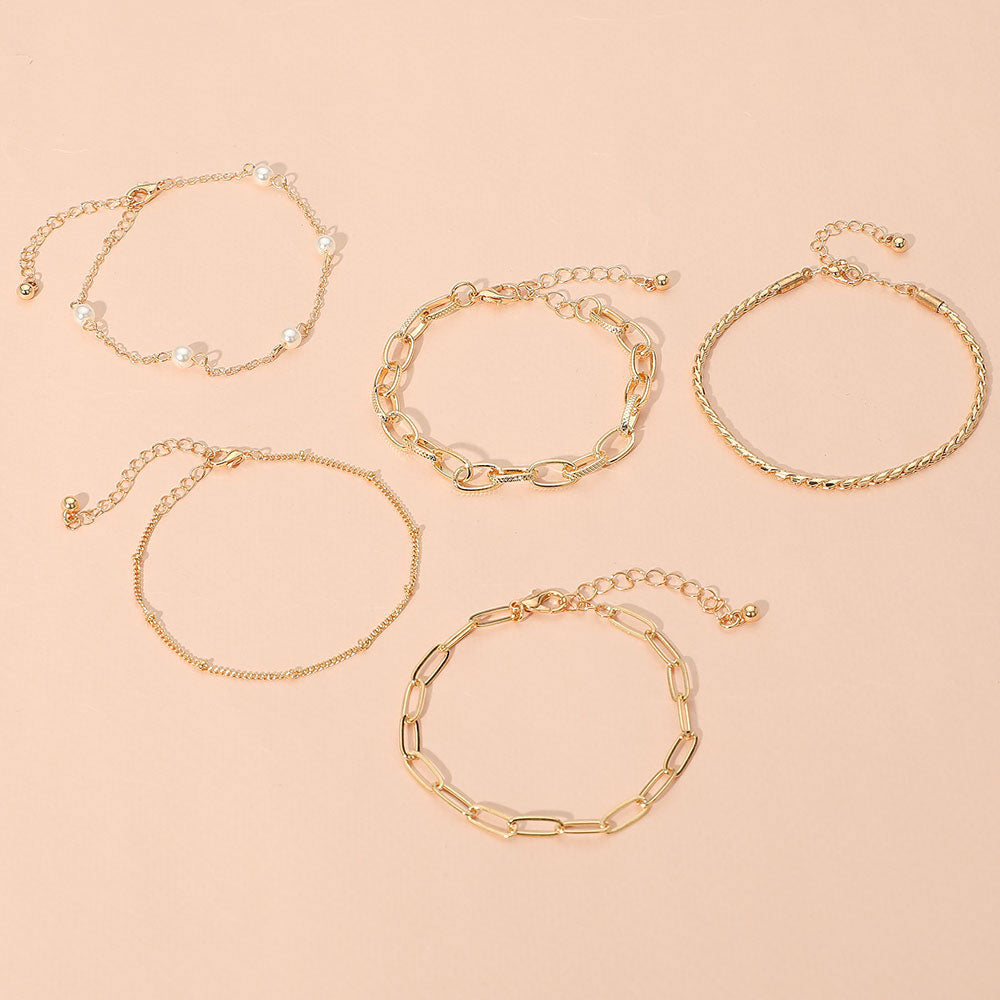 iLLASPARKZ 5PCS - Pearl Station Metal Chain Bracelet Set