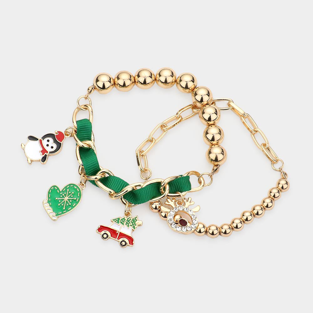 iLLASPARKZ 2PCS - Christmas Theme Enamel Charm Multi Layered Bracelets