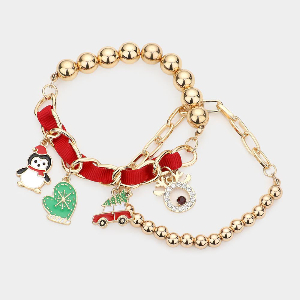 iLLASPARKZ 2PCS - Christmas Theme Enamel Charm Multi Layered Bracelets