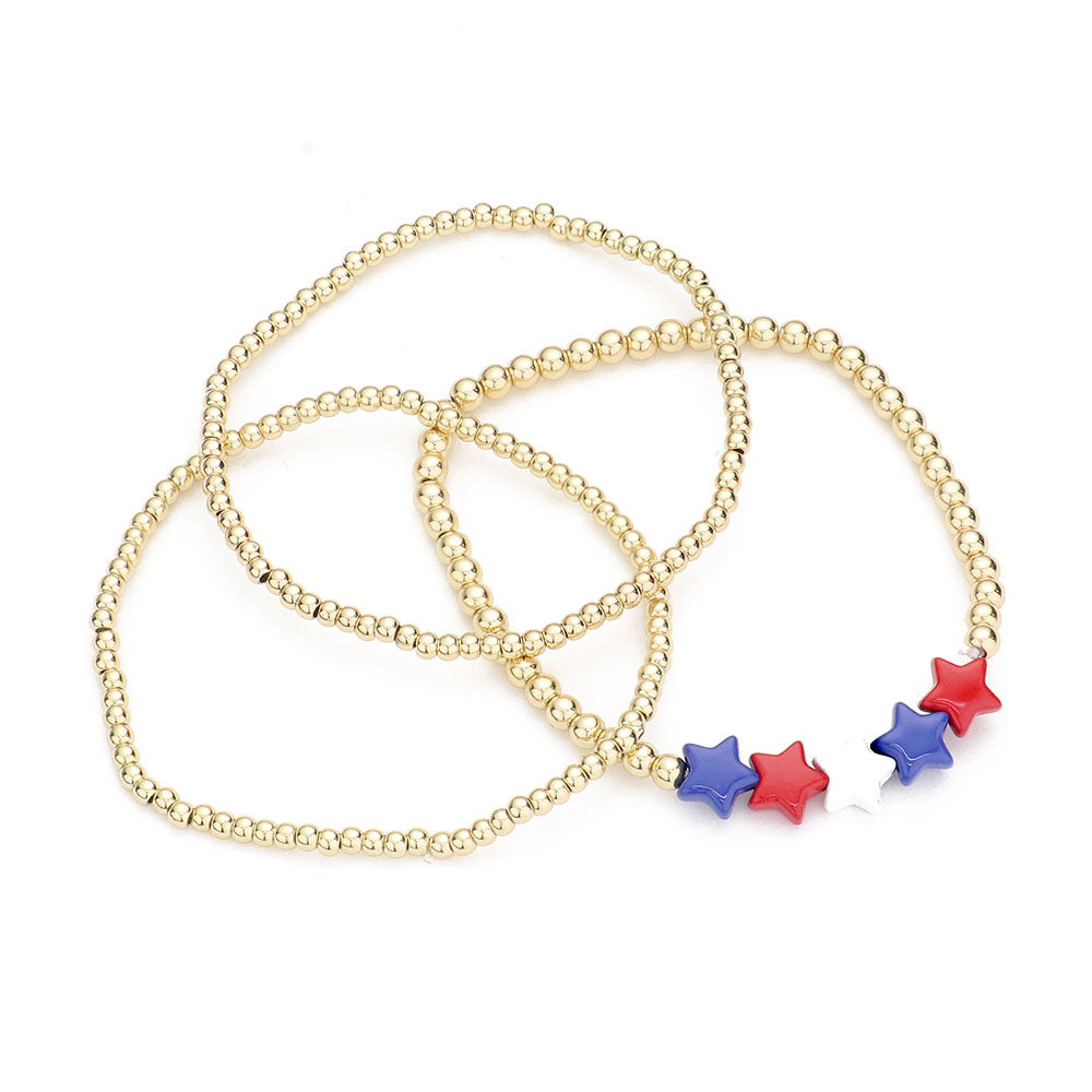iLLASPARKZ 3PCS - American USA Flag Star Accented Stretch Bracelets
